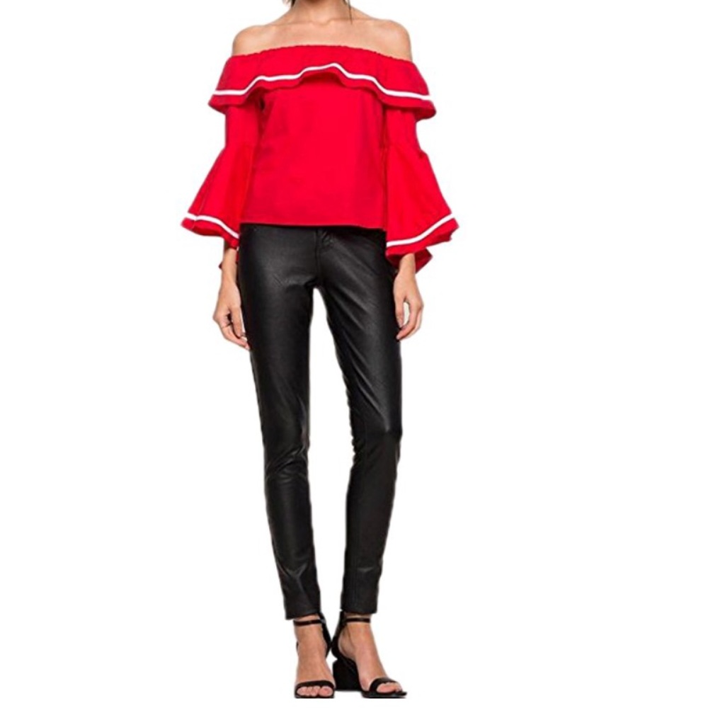 women off shoulder ruffled sleeve blouse - Picture 5 of 7